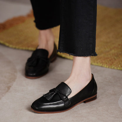 Square Toe Double Knot Tassel Loafers