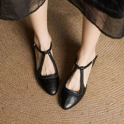 Textured T-Strap Flat Sandals