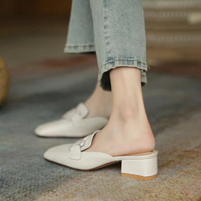 Mid-Heel Chain Loafer Mules