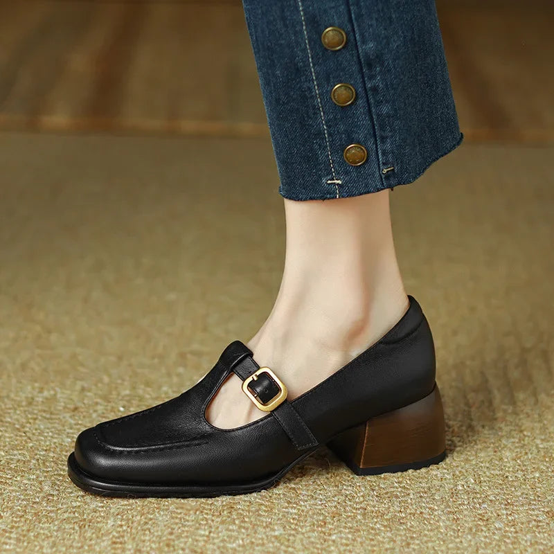 Square Toe T Strap Shoes