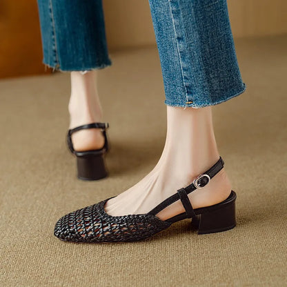 Mid Heel Woven Sandals