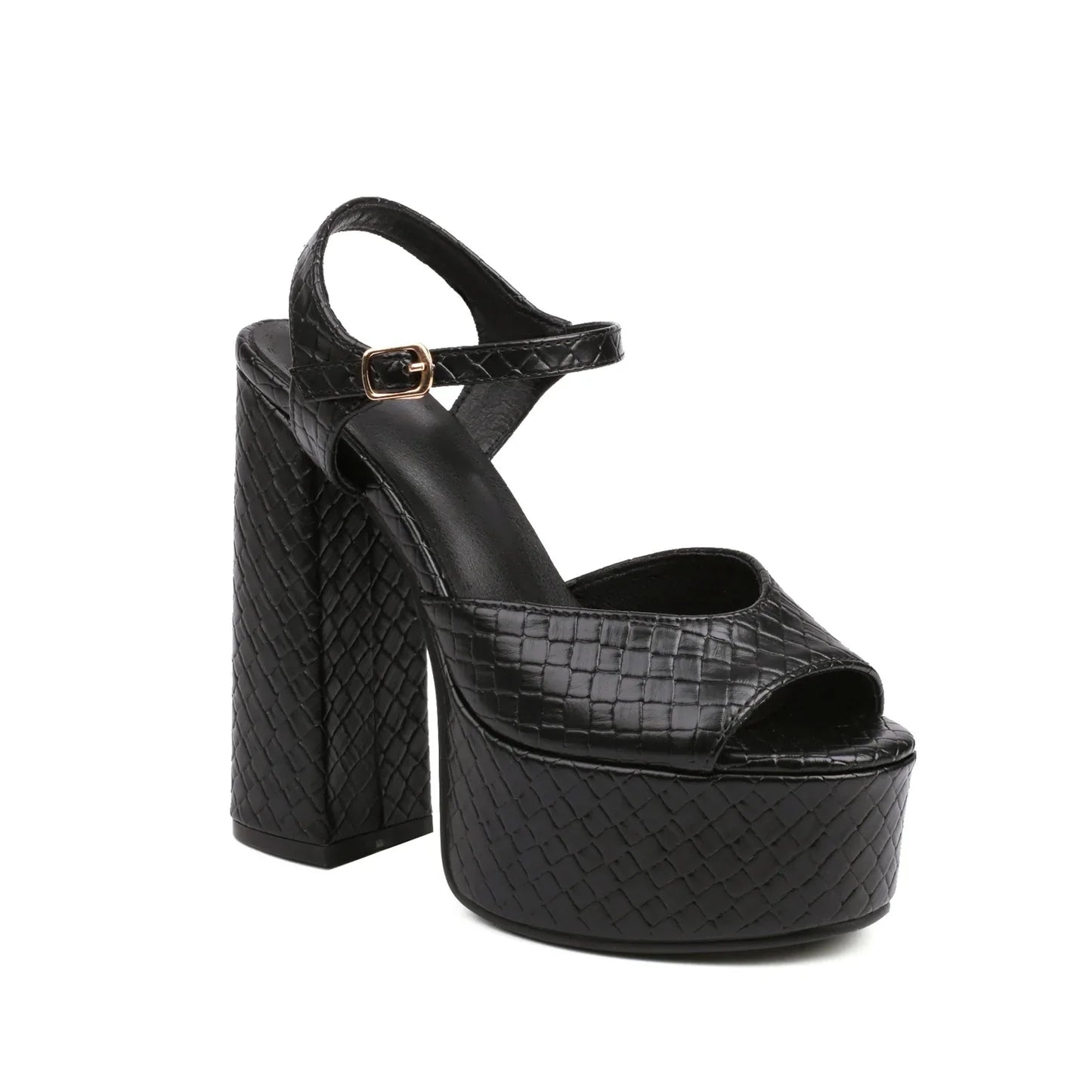 Buckle Leather Platform Sandals
