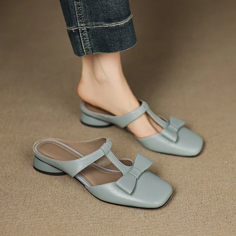 Square Toe Low Heel Slippers