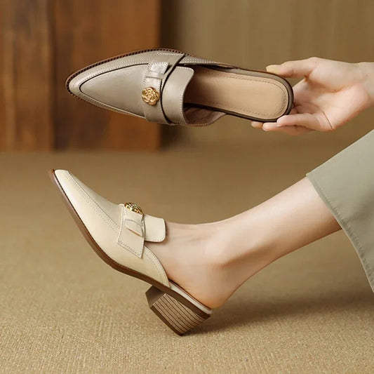 Chunky Heel Pointed Toe Loafers