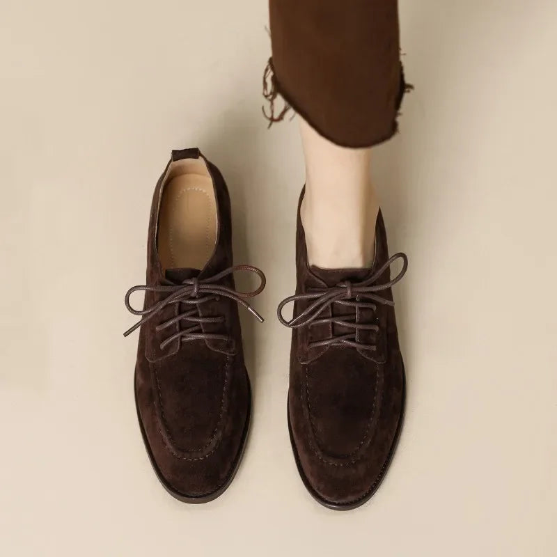 Low-Heel Suede Derby Shoes