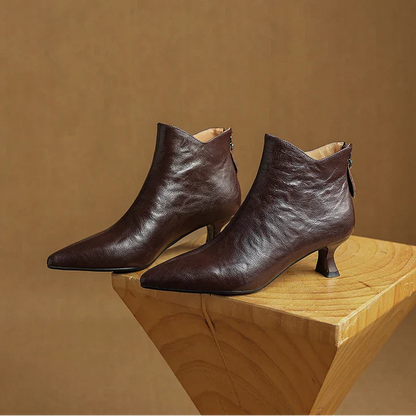 Pointed-Toe Kitten-Heel Ankle Booties