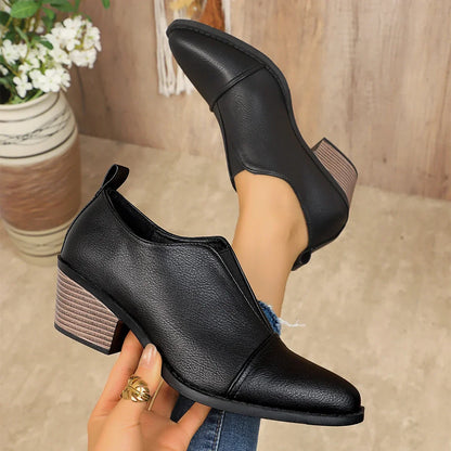 Pointed Toe Chunky Heel Ankle Boots