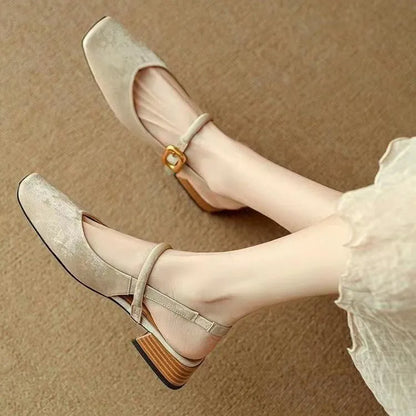 Mid Heels Square Toe Slingback Shoes