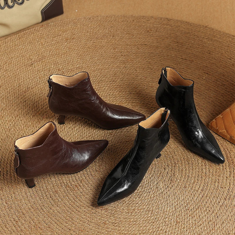 Pointed-Toe Kitten-Heel Ankle Booties