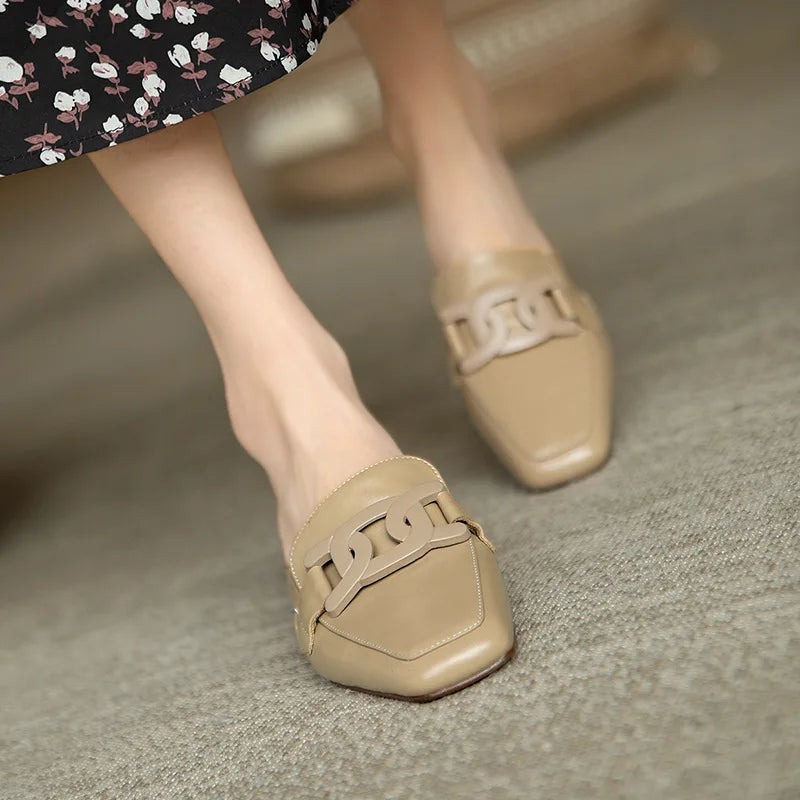 Mid-Heel Chain Loafer Mules