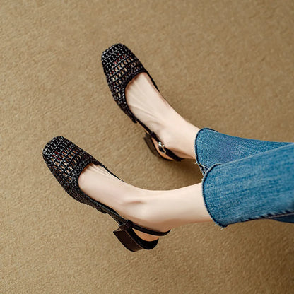 Mid Heel Woven Sandals