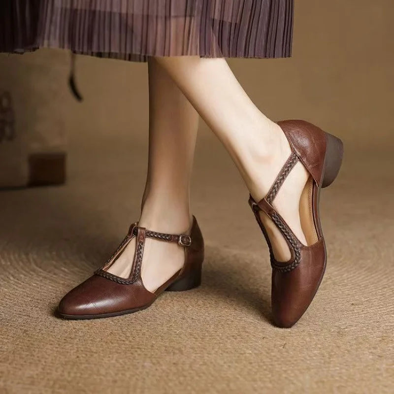 Textured T-Strap Flat Sandals