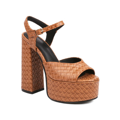 Buckle Leather Platform Sandals