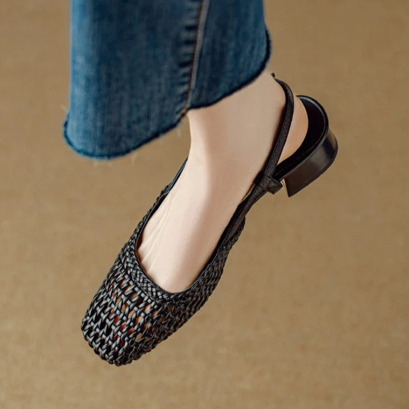 Mid Heel Woven Sandals