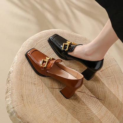 Square Toe Chunky Heel Women's Shoes