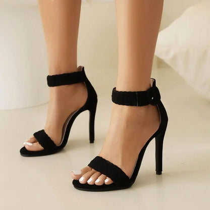 Woven Ankle Strap Stiletto Heels