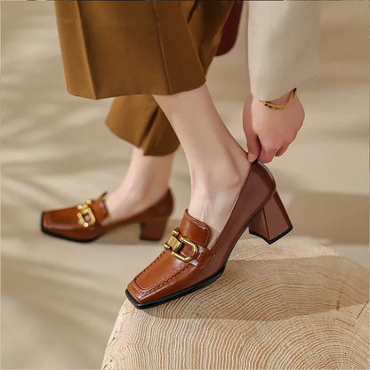 Square Toe Chunky Heel Women's Shoes