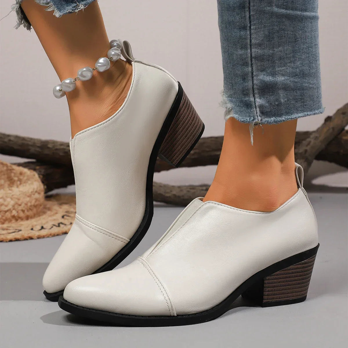 Pointed Toe Chunky Heel Ankle Boots