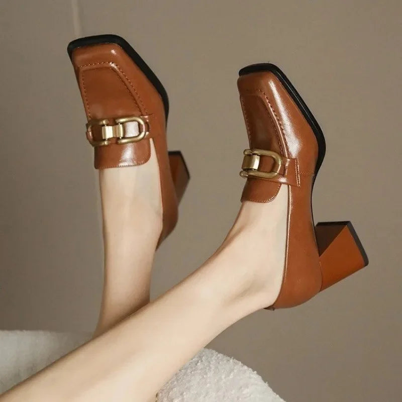 Square Toe Chunky Heel Women's Shoes