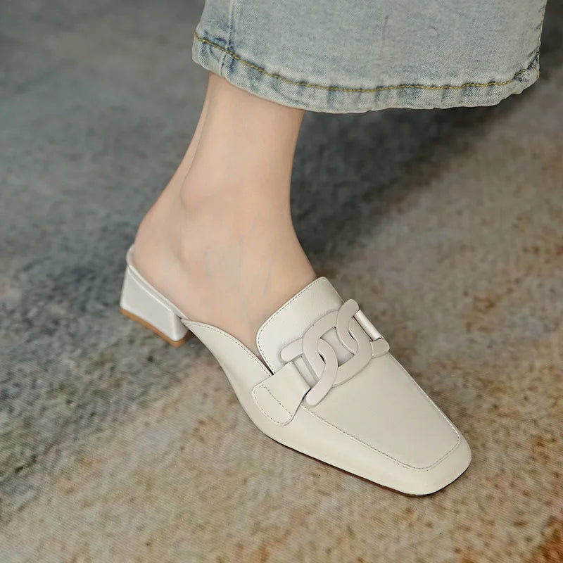 Mid-Heel Chain Loafer Mules
