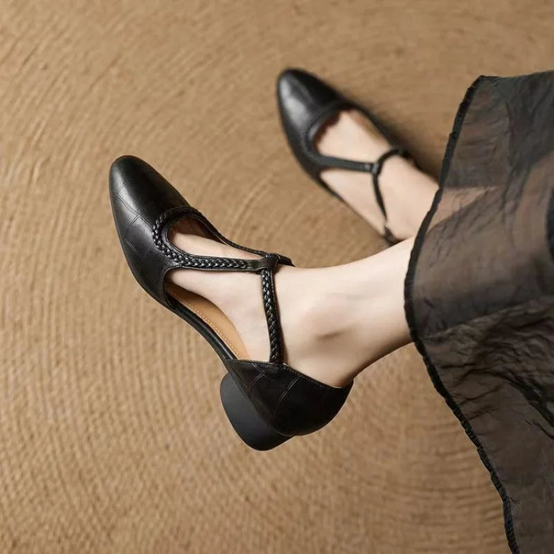 Textured T-Strap Flat Sandals