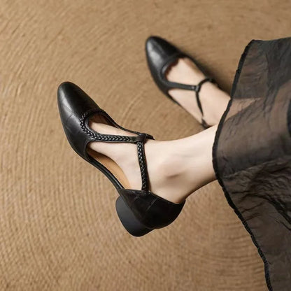 Textured T-Strap Flat Sandals