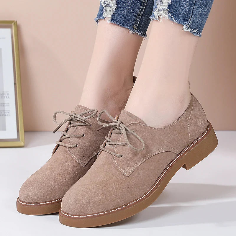 Low-Heel Suede Derby Work Shoes