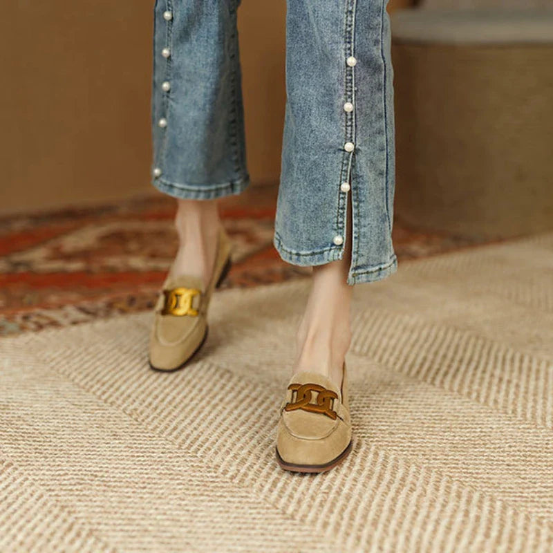 Retro Metal Buckle Loafers