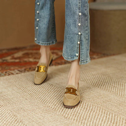 Retro Metal Buckle Loafers