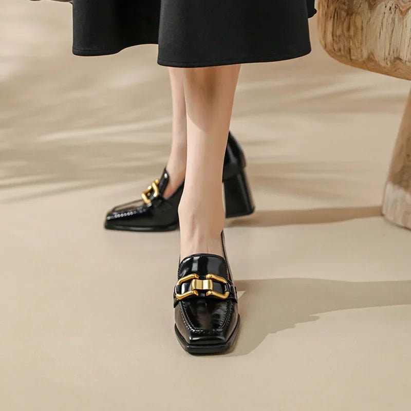 Square Toe Chunky Heel Women's Shoes