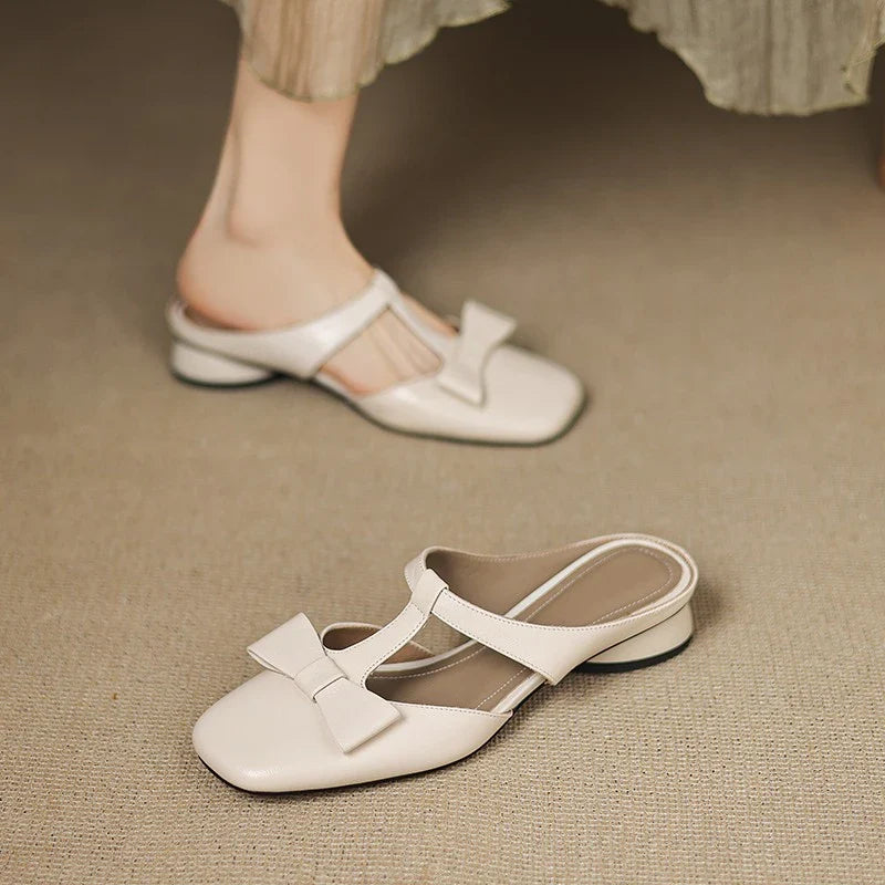 Square Toe Low Heel Slippers