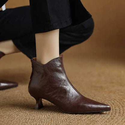 Pointed-Toe Kitten-Heel Ankle Booties