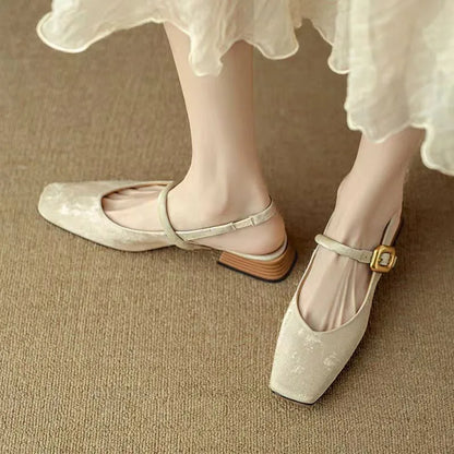 Mid Heels Square Toe Slingback Shoes