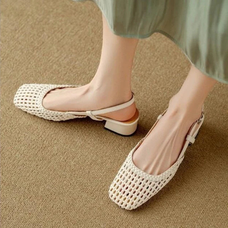 Mid Heel Woven Sandals