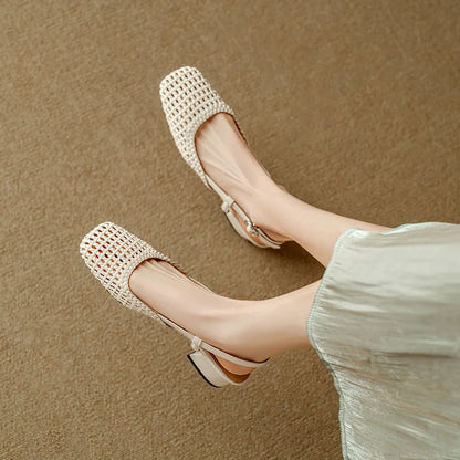 Mid Heel Woven Sandals