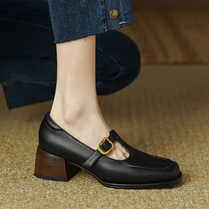 Square Toe T Strap Shoes