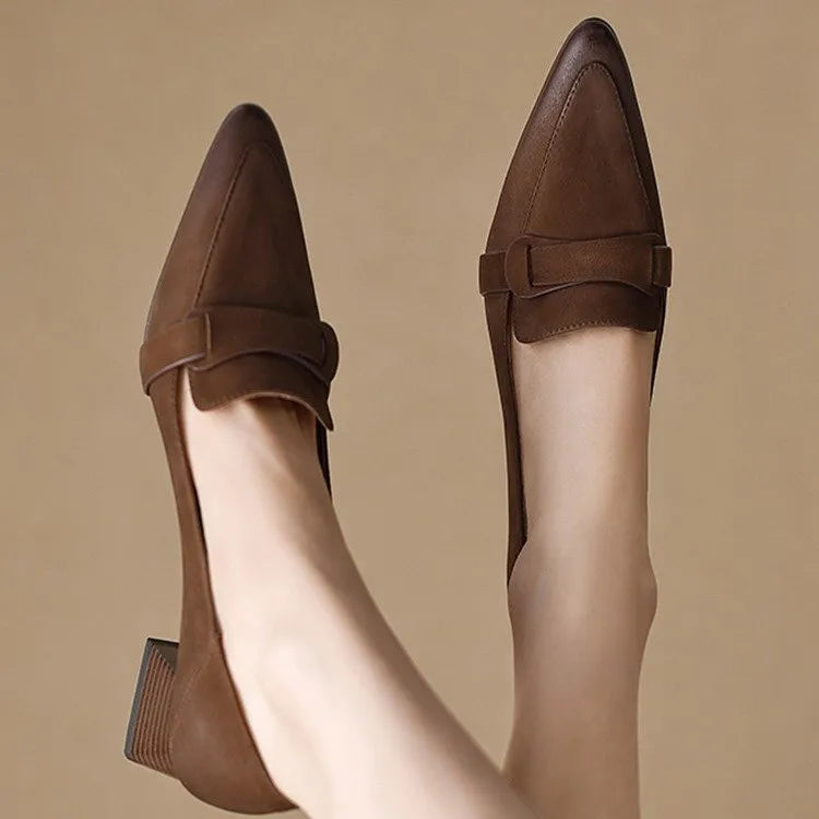 Pointy French Retro Mid-heel Loafers