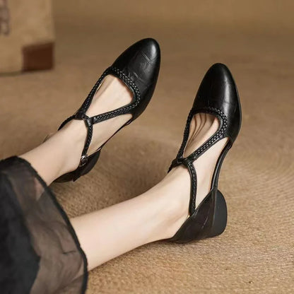 Textured T-Strap Flat Sandals