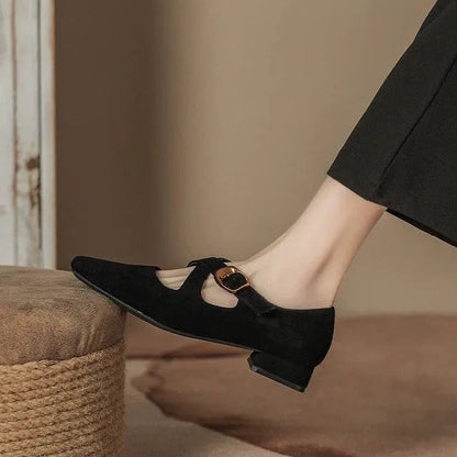 Low Heel Design Buckle Loafers