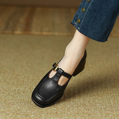 Square Toe T Strap Shoes
