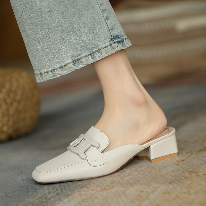 Mid-Heel Chain Loafer Mules