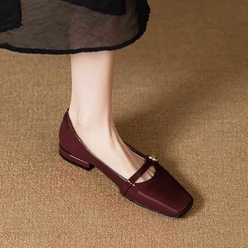 French Retro Square Head Low-heeled Mary Janes