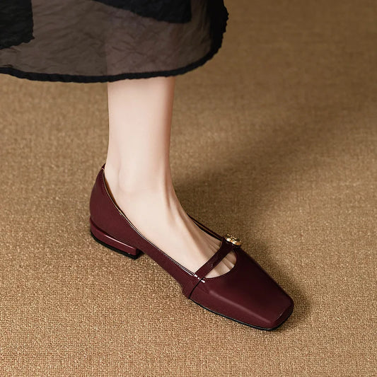 French Retro Square Head Low-heeled Mary Janes