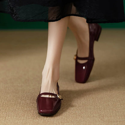French Retro Square Head Low-heeled Mary Janes
