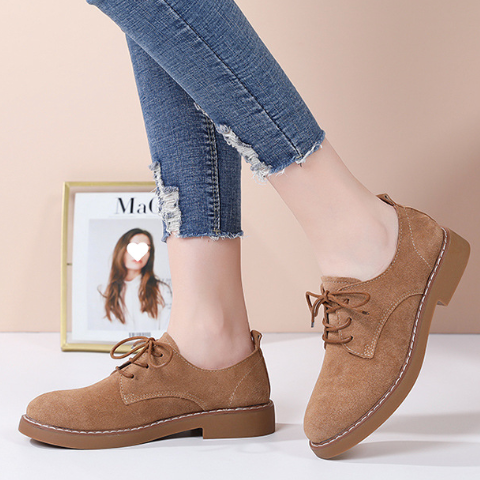 Low-Heel Suede Derby Work Shoes