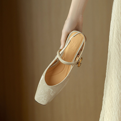 Mid Heels Square Toe Slingback Shoes