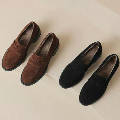 Suede Chunky Heel Loafers