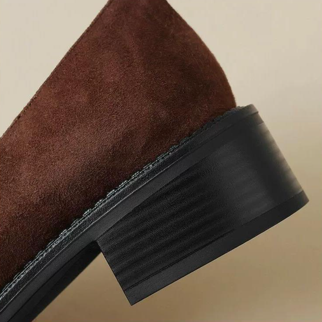 Suede Chunky Heel Loafers