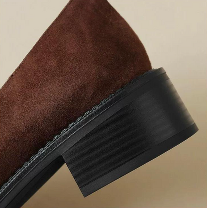 Suede Chunky Heel Loafers