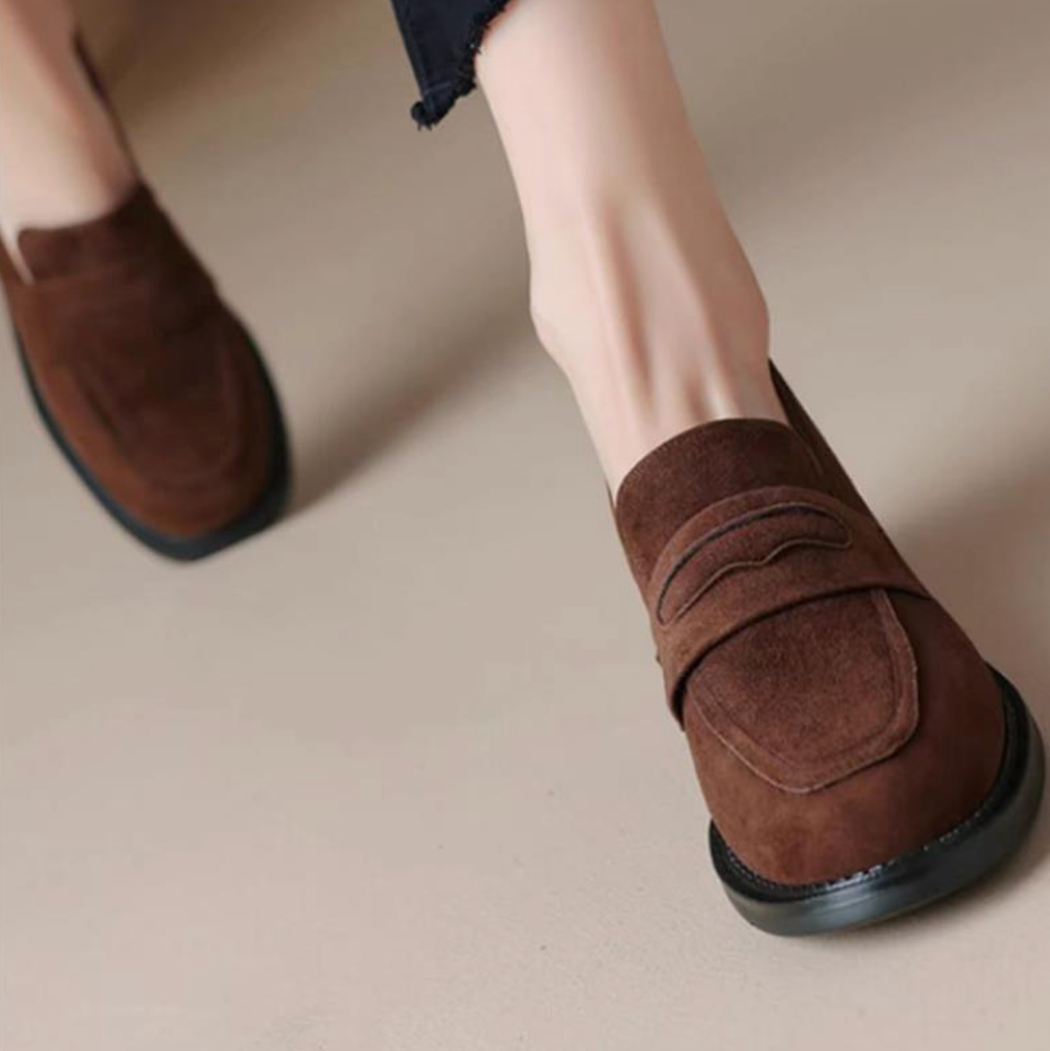 Suede Chunky Heel Loafers